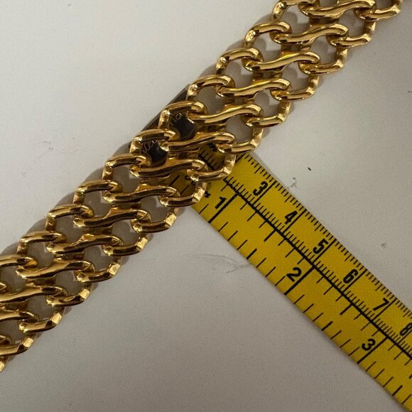 Gold Tone Interlocked Chain Link Choker Necklace Fold Over Clasp Chunky Classic - Picture 6 of 6